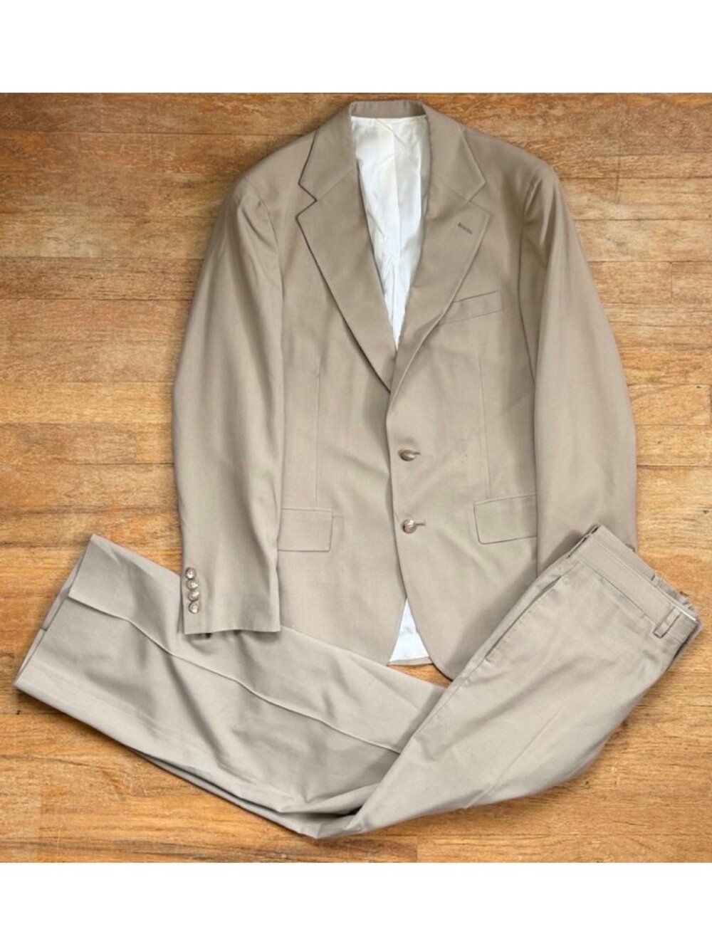 Vintage Mens Tan/Khaki Suit Set Size 38R 32x30 Pants Polo Ralph Lauren 90s Wool
